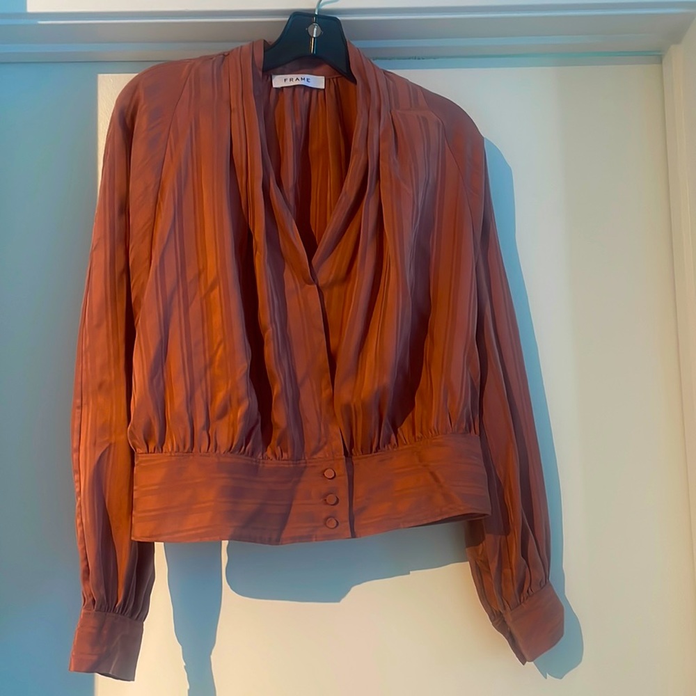 BNWOT Frame Denim Mauve Silk Faux Wrap Blouse Top Size Small